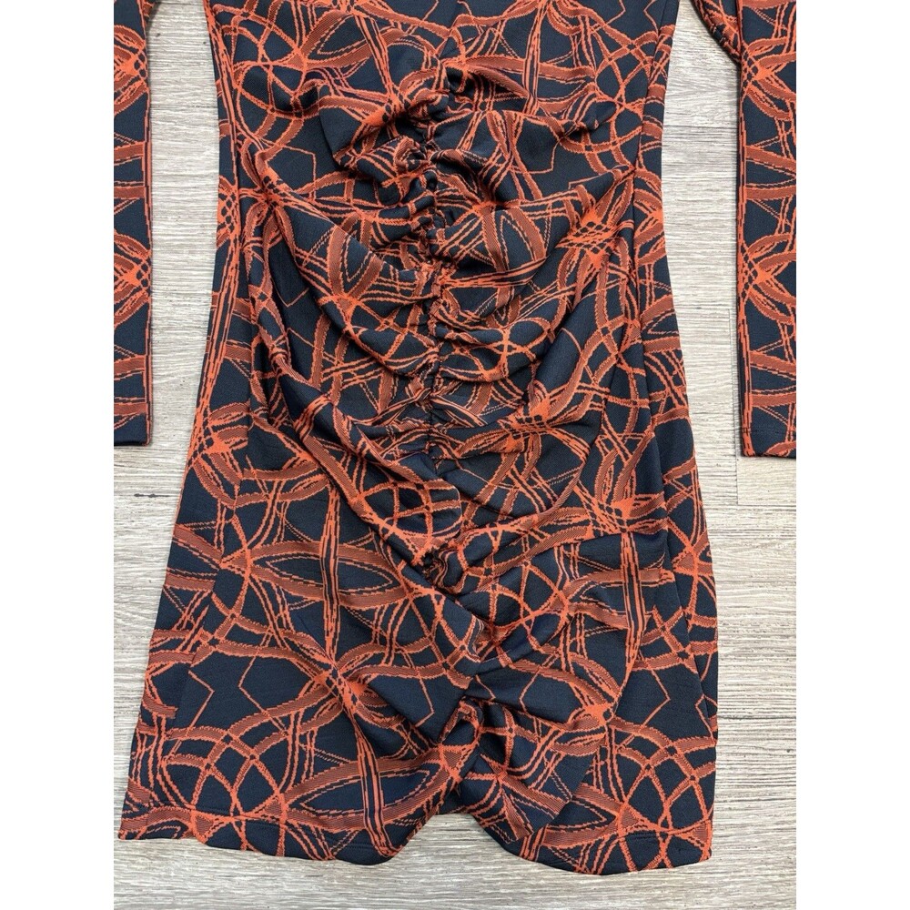 Zara Stunning Abstract Print Ruched 3/4 Sleeve Mini Dress Size Large - Picture 4 of 6